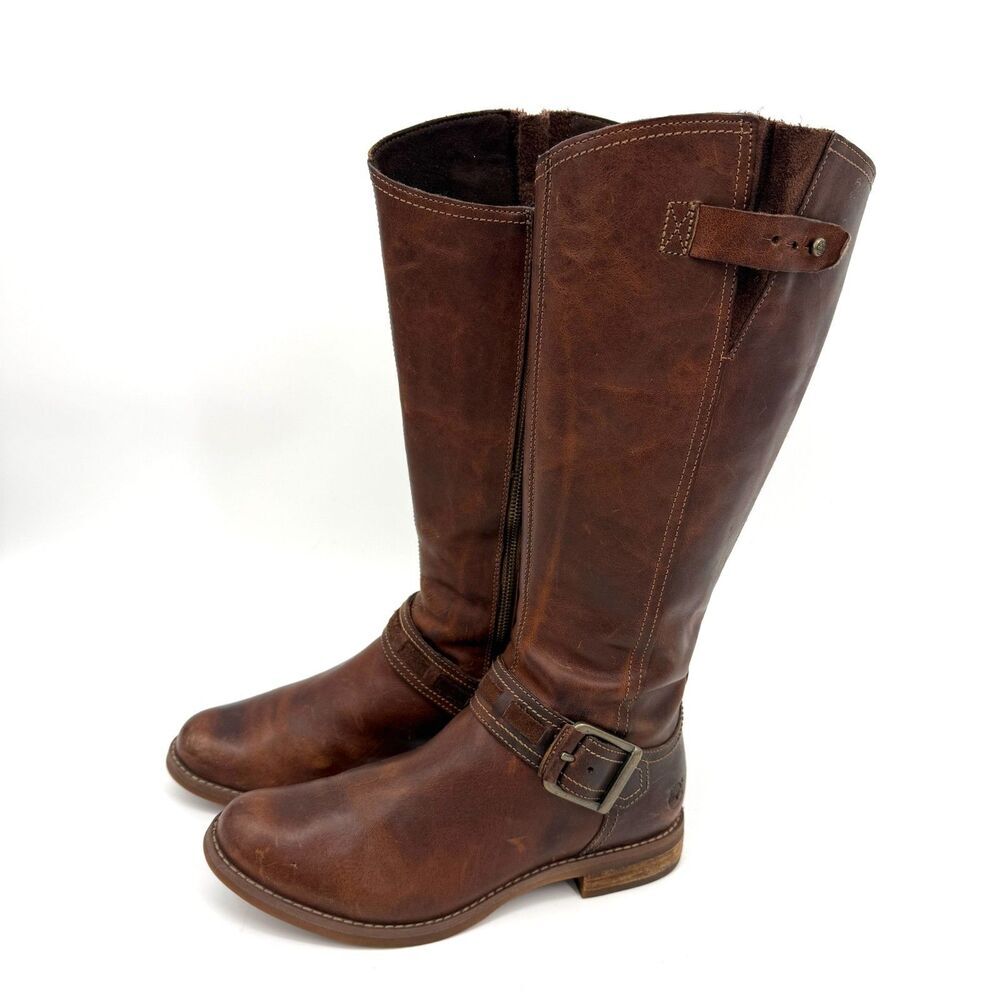 Timberland Leather Boot Earthkeeper Savin Hill Tall Brown Equestrian Buckle Sz 8